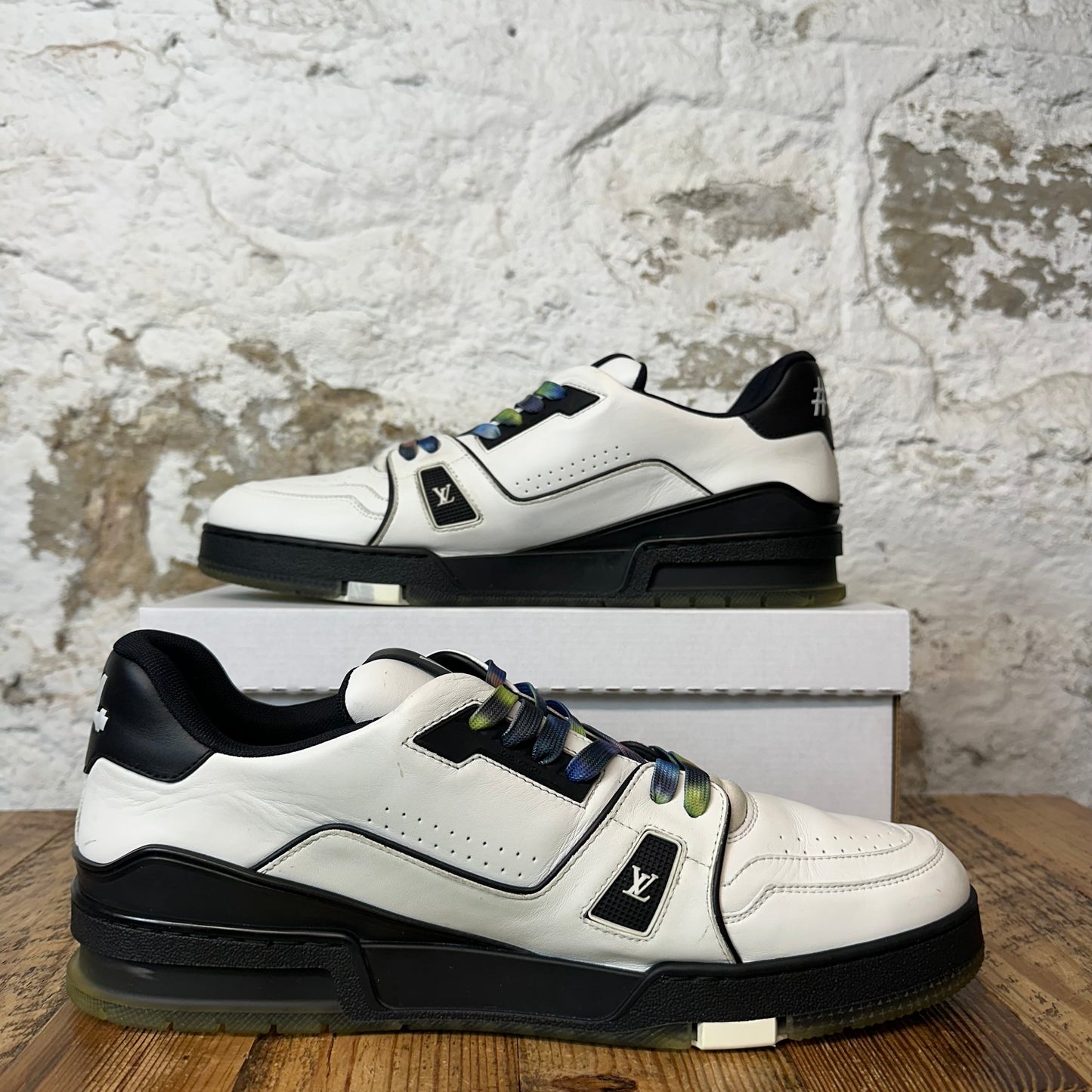 Louis Vuitton Black White Multicolor Lace Trainer Sneaker Sz 12.5 (11LV)