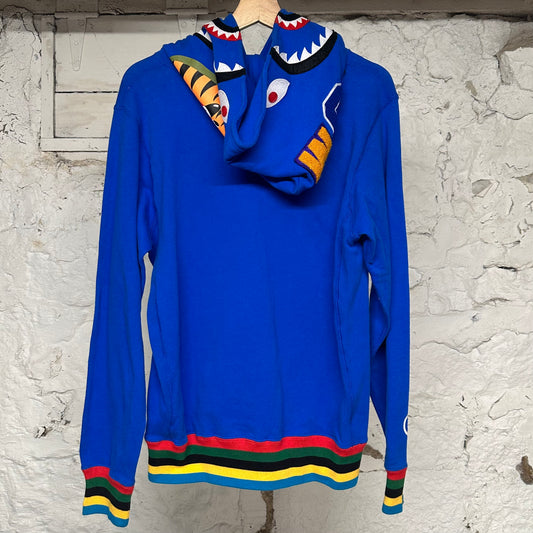 Bape Blue Line Rib Pullover Shark Hoodie Sz M DS