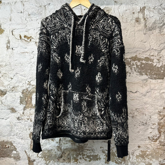 Amiri White Paisley Knit Hoodie Black Sz M