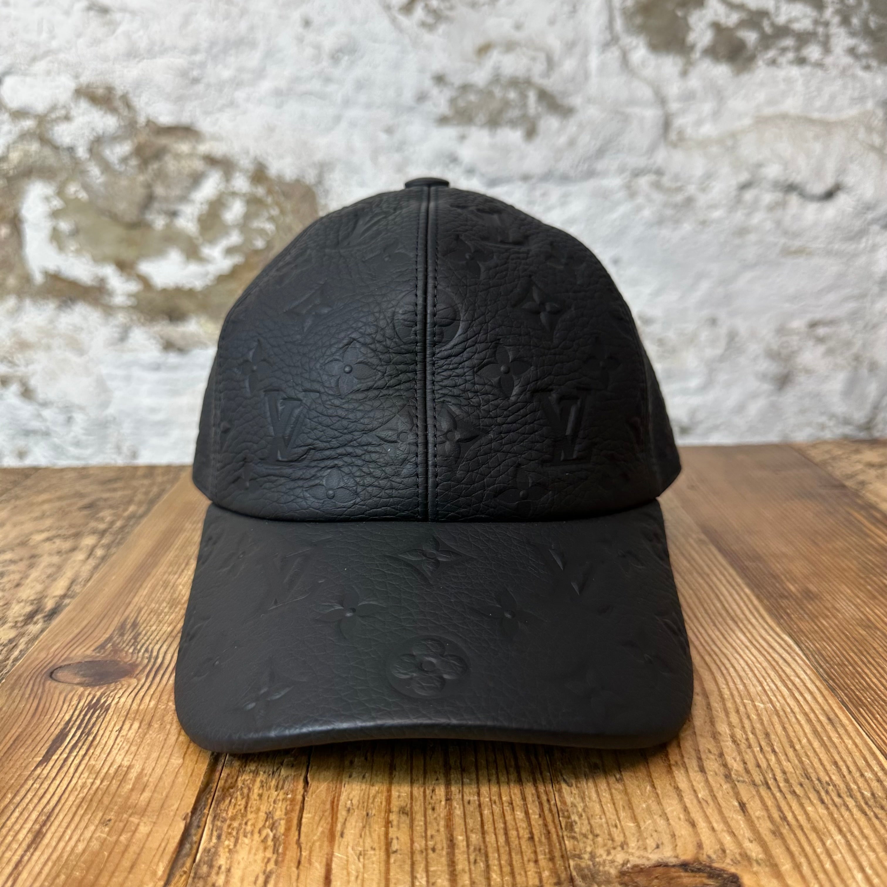 Louis Vuitton Black Monogram Empreinte Leather Hat Sz (60)