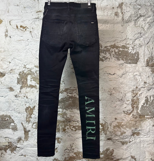 Amiri Green AM Spell Black Denim Jeans Sz 29