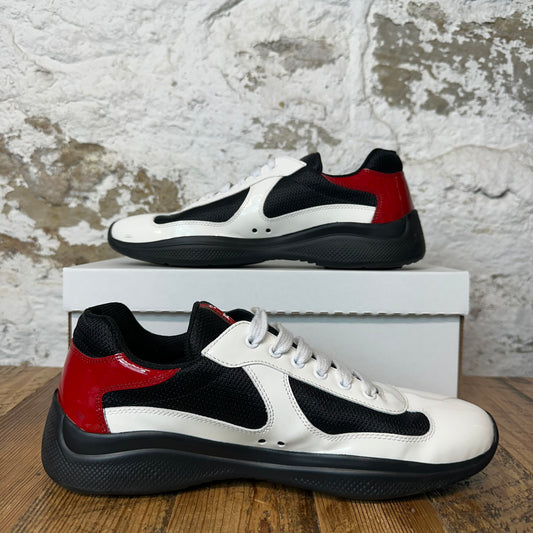 Prada Americas Cup White Patent Red Black Sneaker Sz 8 No Box