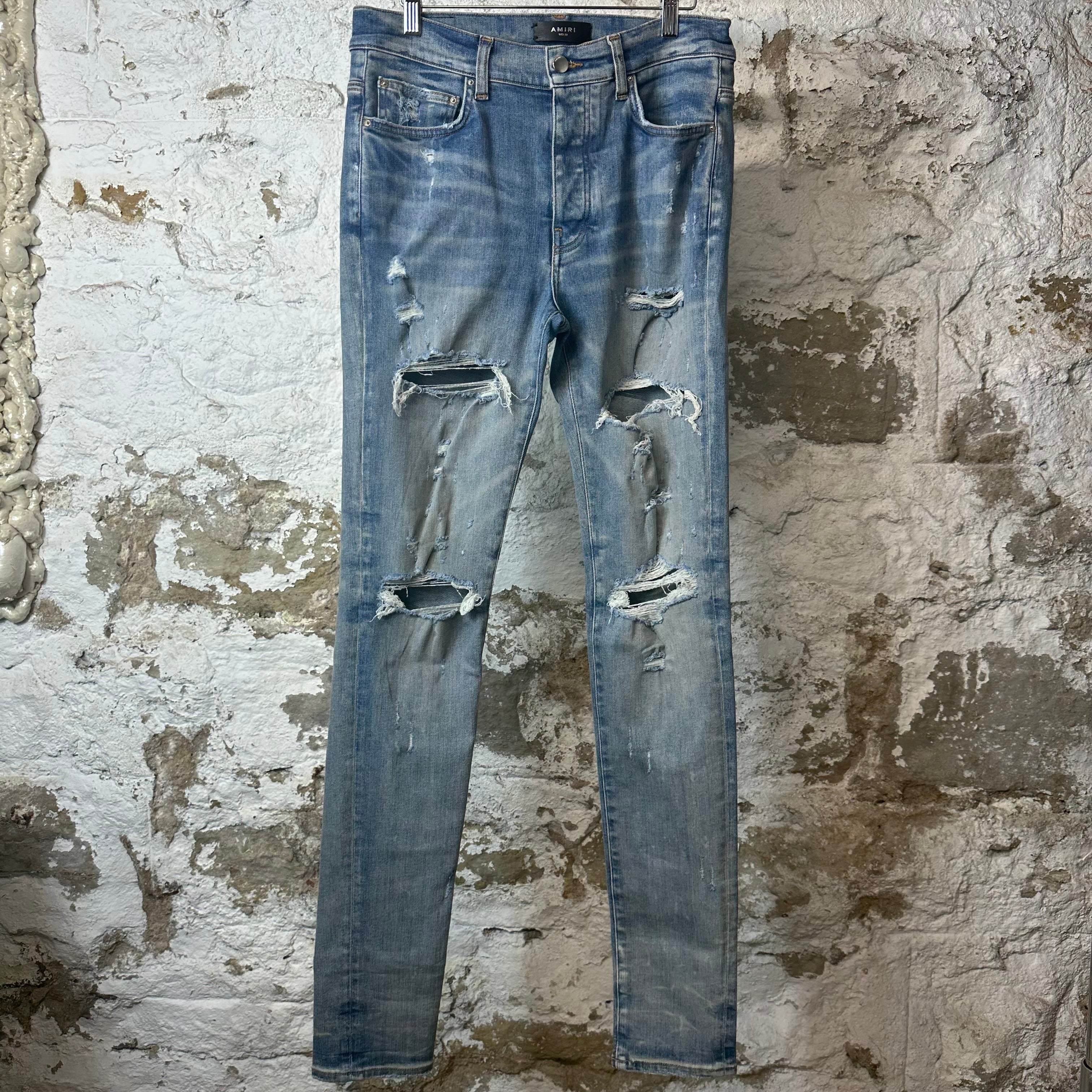 Amiri Distressed Plain Blue Denim Jeans Sz 32