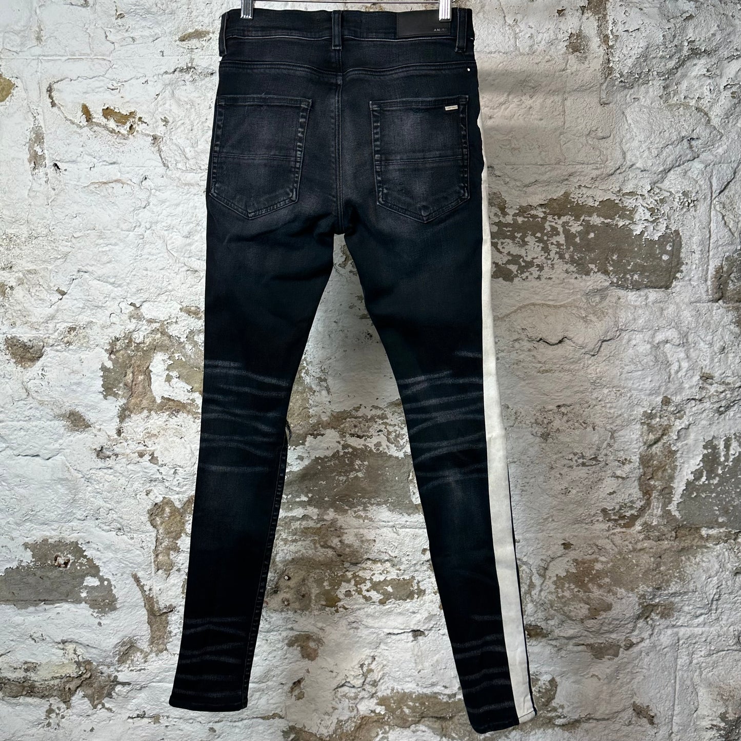 Amiri White Velour Stripe Black Denim Jeans Sz 28