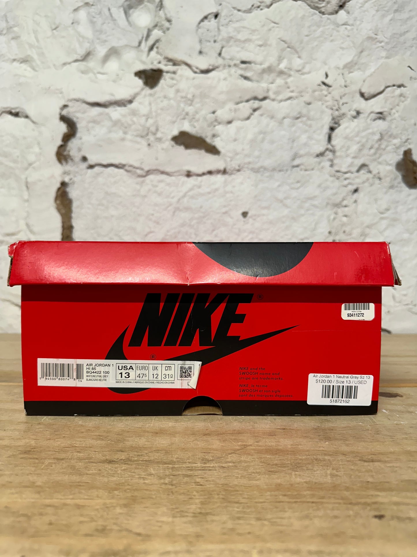 Air Jordan 1 High '85 Neutral Grey Sz 13