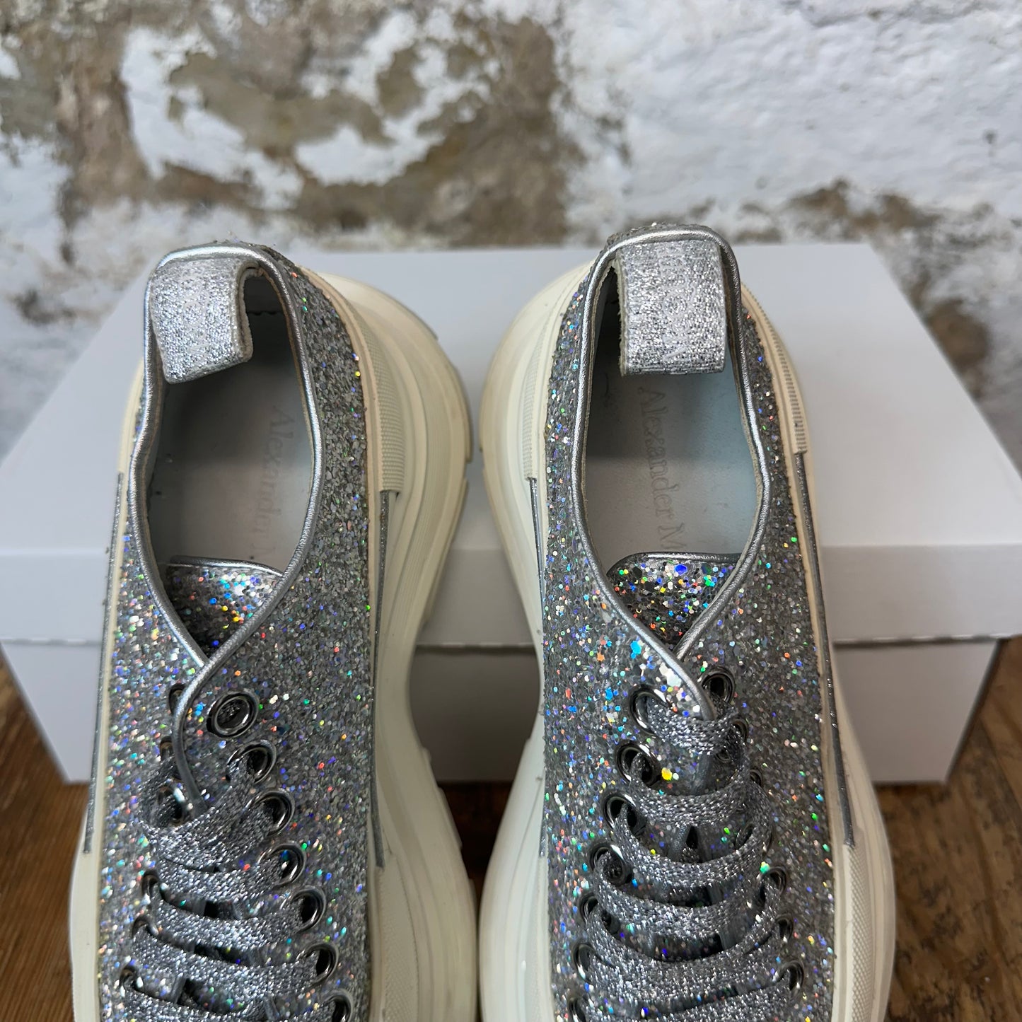 Alexander Mcqueen Low Glitter White Tread Boot Sz 5 (37) No Box