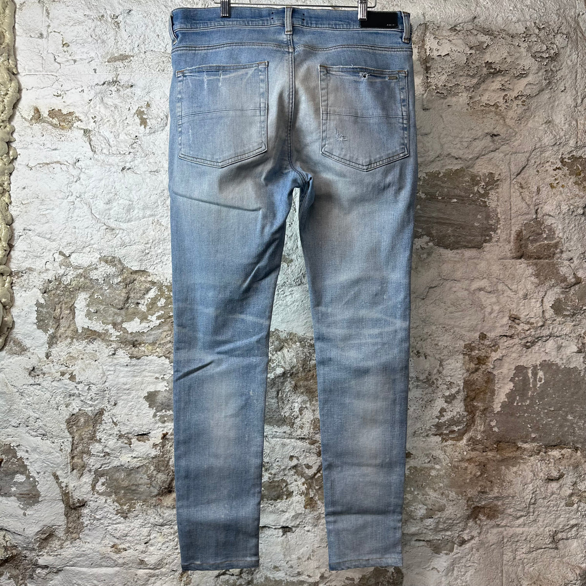 Amiri MX1 Pink Suede Blue Denim Jeans Sz 36