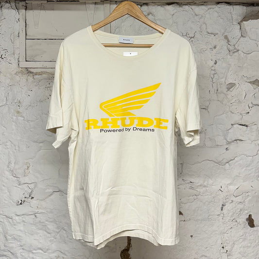 Rhude Dreams Yellow Logo Cream T-Shirt Sz M
