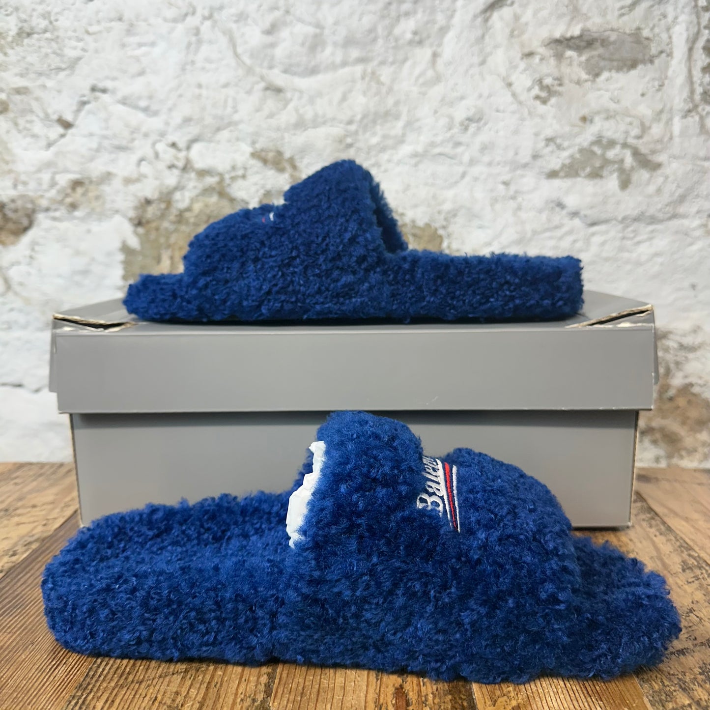 Balenciaga Political Blue Furry Slide