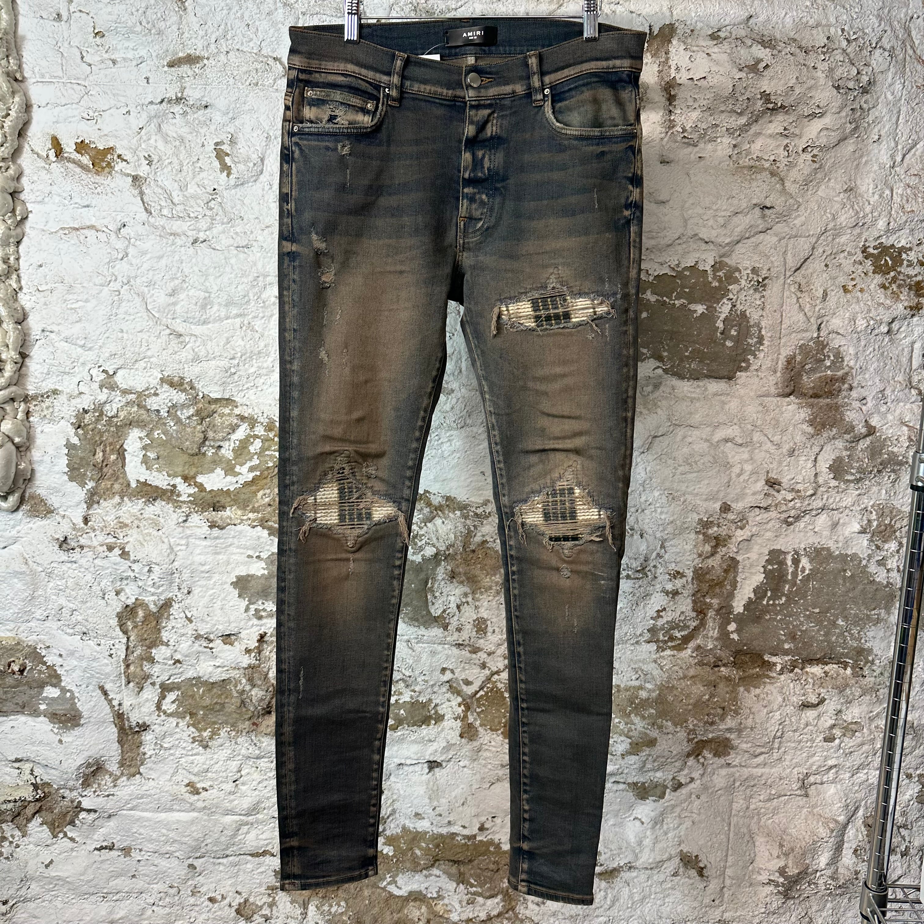 Amiri MX1 Plaid Dirty Blue Denim Jeans Sz 32