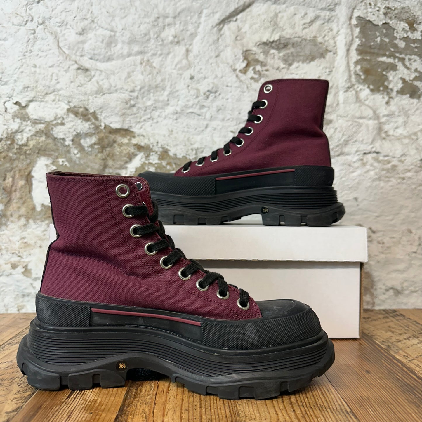 Alexander Mcqueen Maroon Black Tread Boot Sneaker Sz 4.5 (36.5)