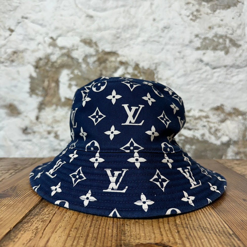 Louis Vuitton White Monogram Navy Bucket Hat