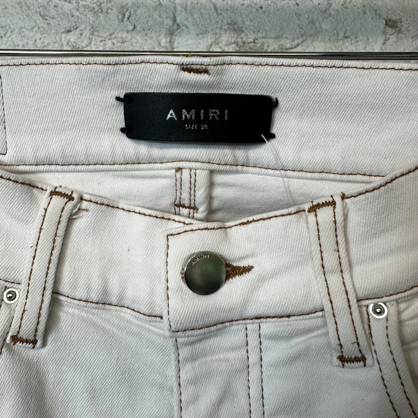Amiri Plain White Brown Stitch Denim Jeans Sz 28