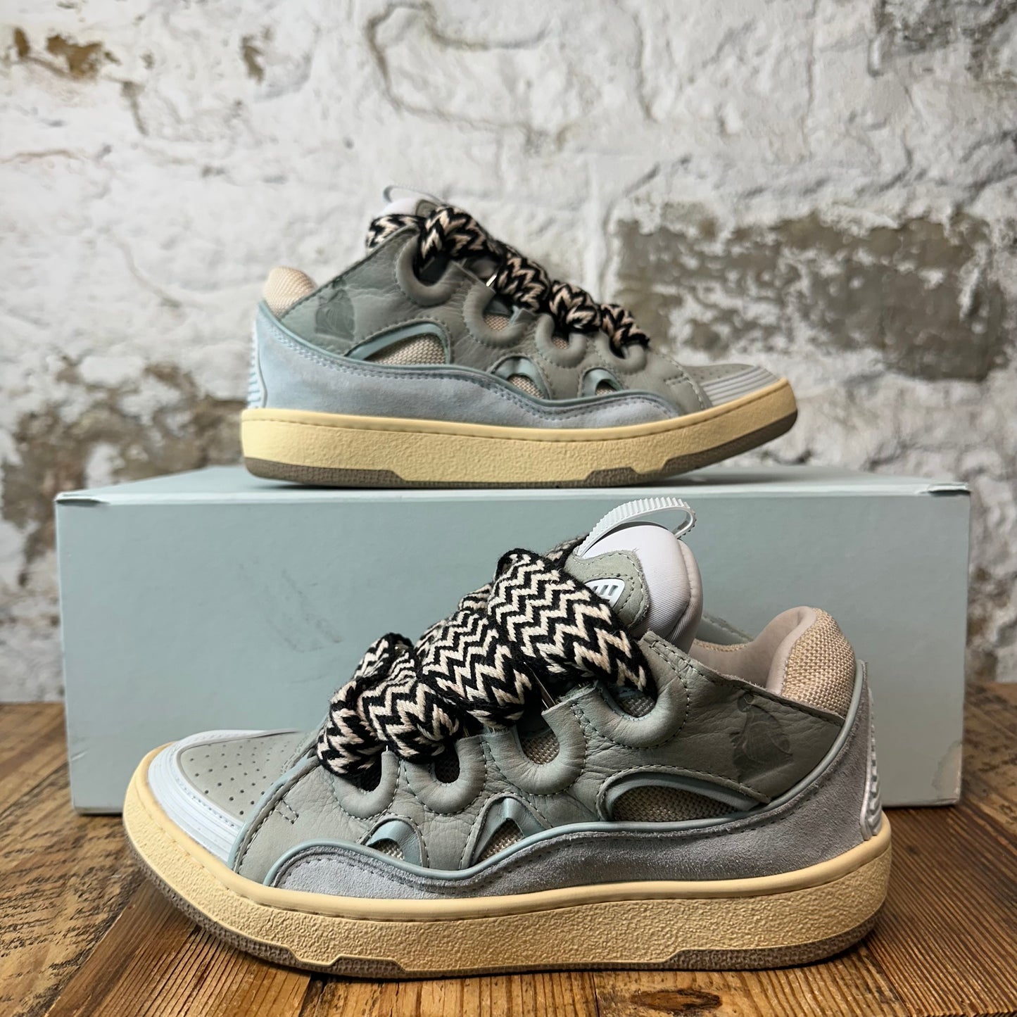 Lanvin Curb Black White Lace Blue Sneaker Sz 5 (37)