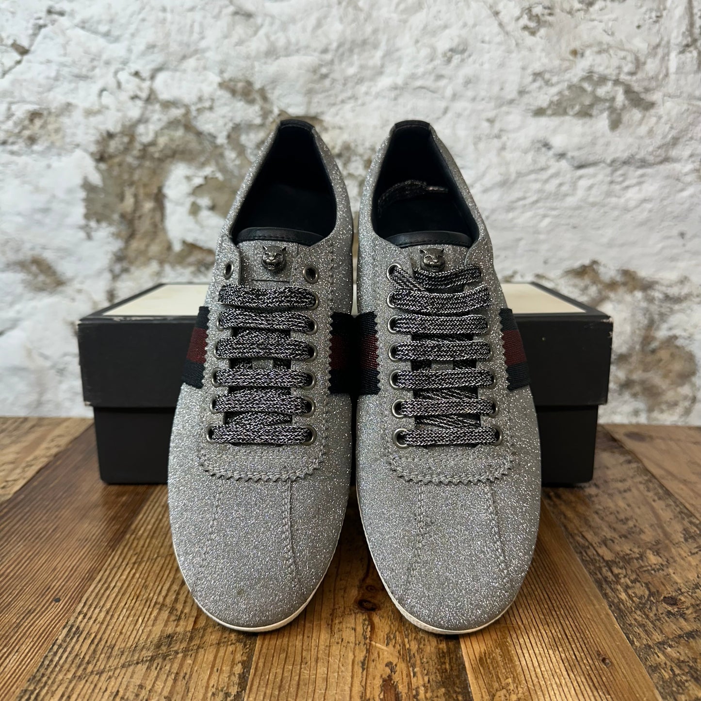 Gucci Bambi Web Silver Glitter Stud Sneaker Sz 6 (38.5)