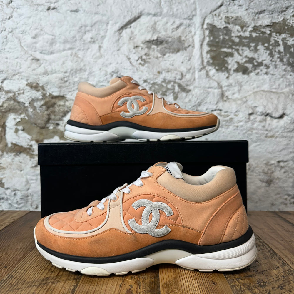 Chanel CC Salmon White Trainer Sneaker Sz 6.5 (39.5)