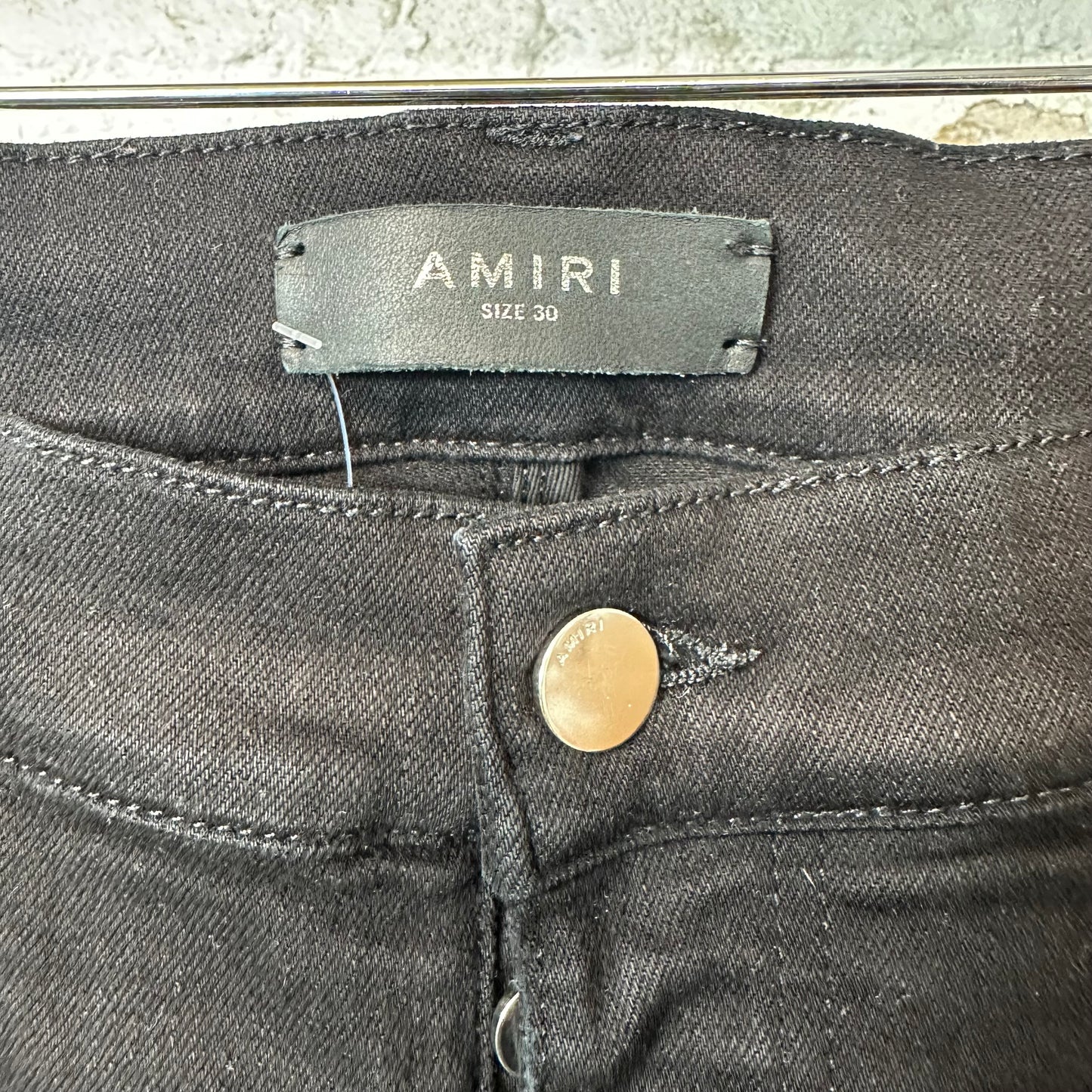 Amiri MX1 Green Leather Black Denim Jeans Sz 30