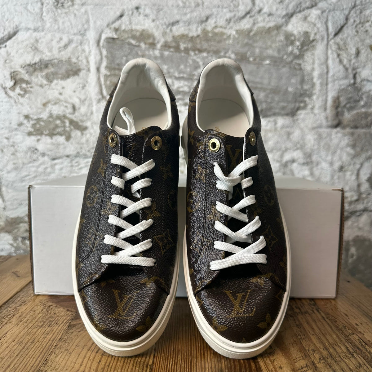 Louis Vuitton Brown Monogram Time Out White Sneaker Sz 6 (38.5)