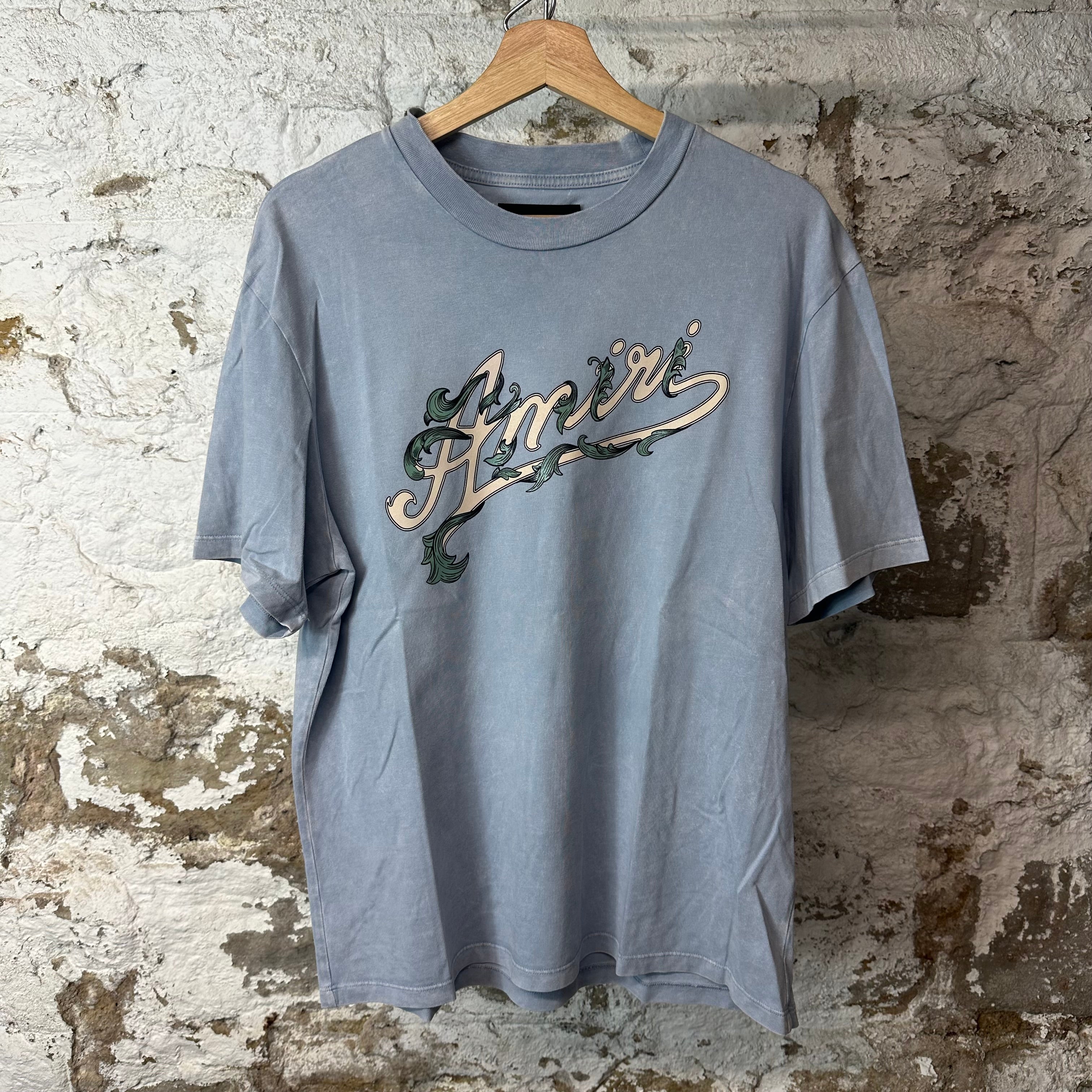 Amiri Vine Spellout Light Blue T-Shirt Sz S