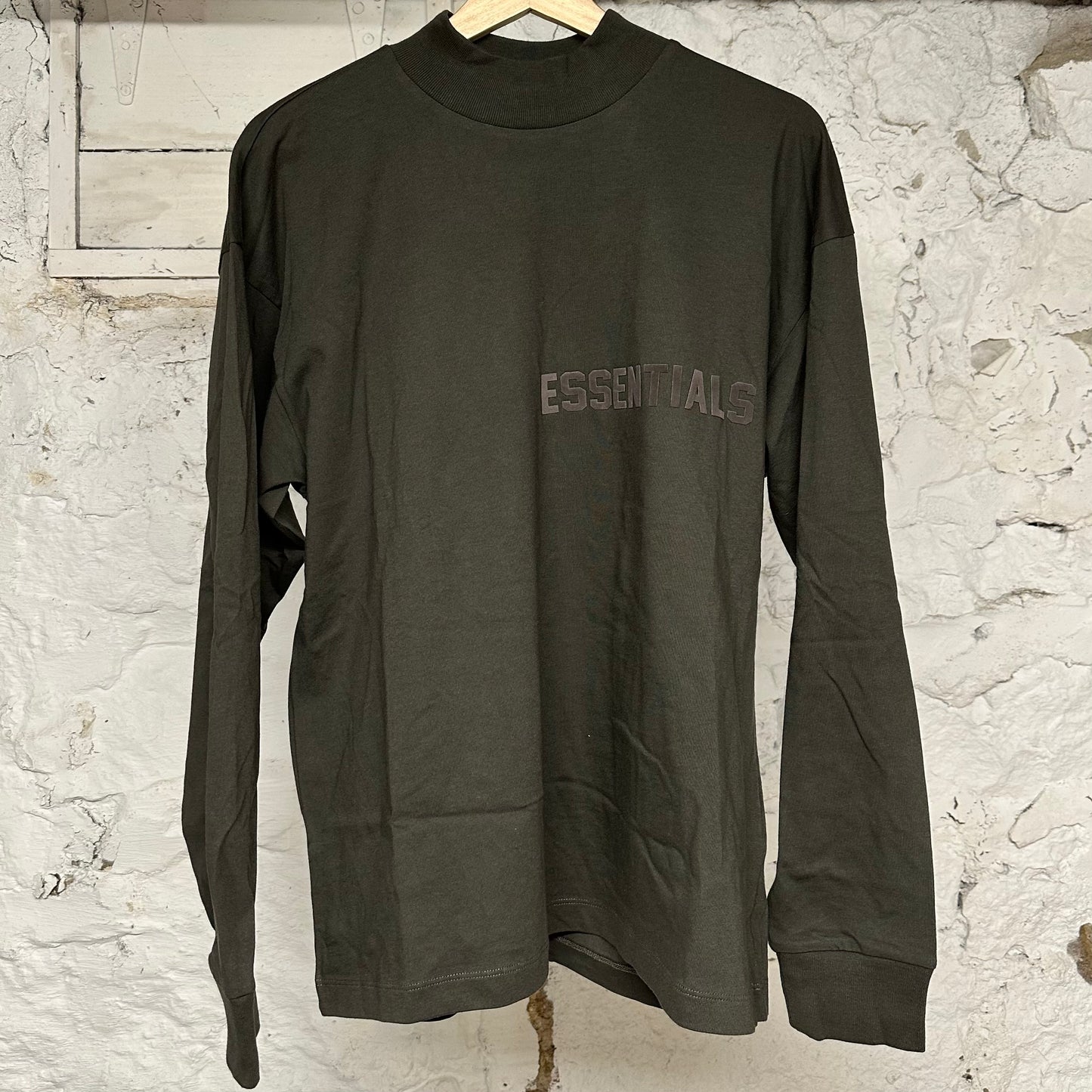 Fear of God Essentials Spellout Olive L/S T-Shirt Sz XS