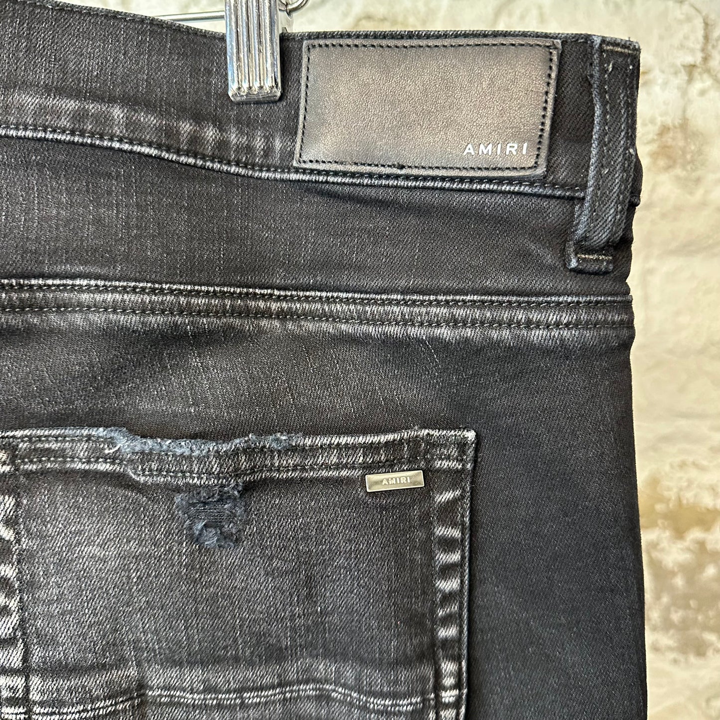 Amiri MX1 Camo Patch Black Denim Jeans Sz 40