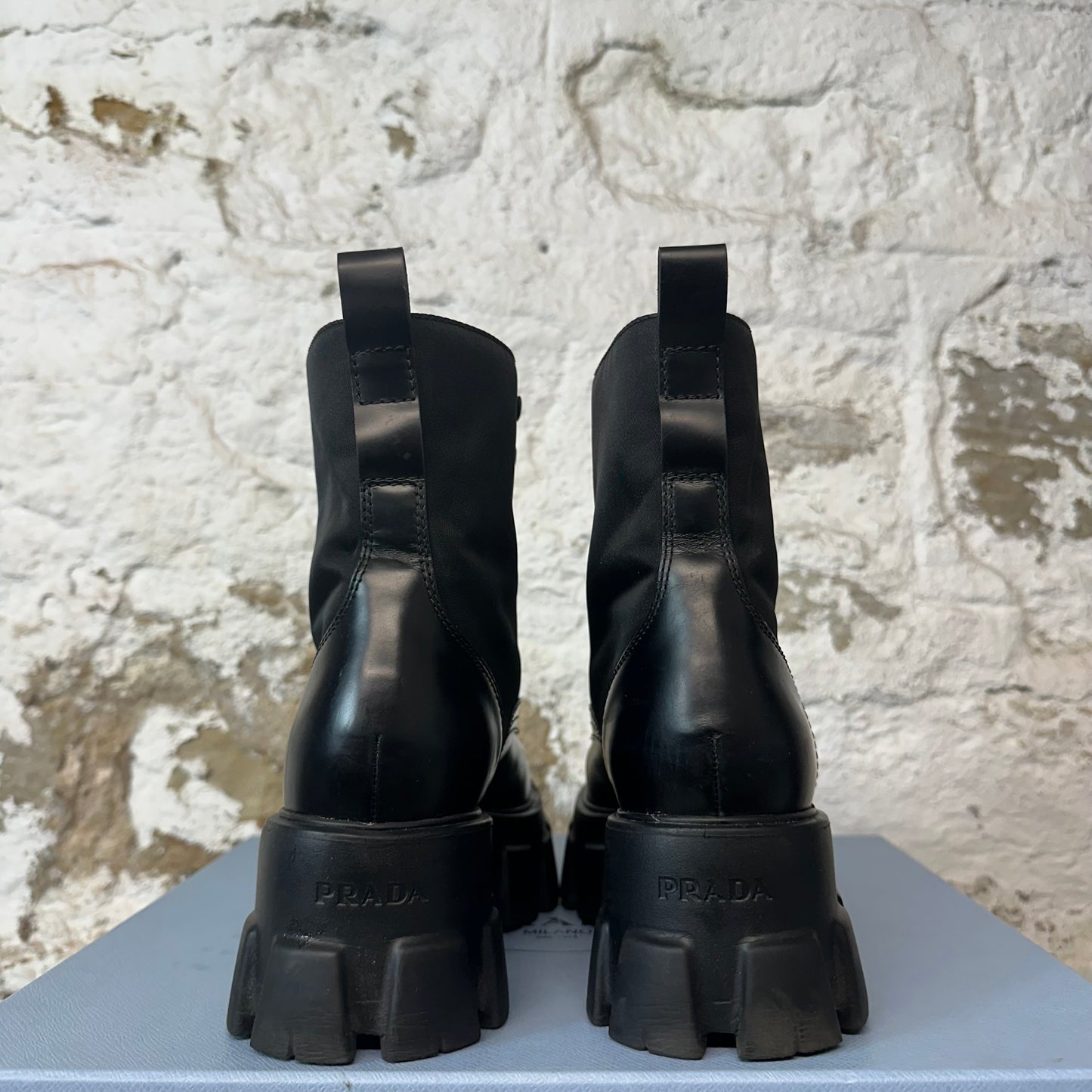 Prada Monolith Brushed Leather Re Nylon Boot Sz 6 (38.5)