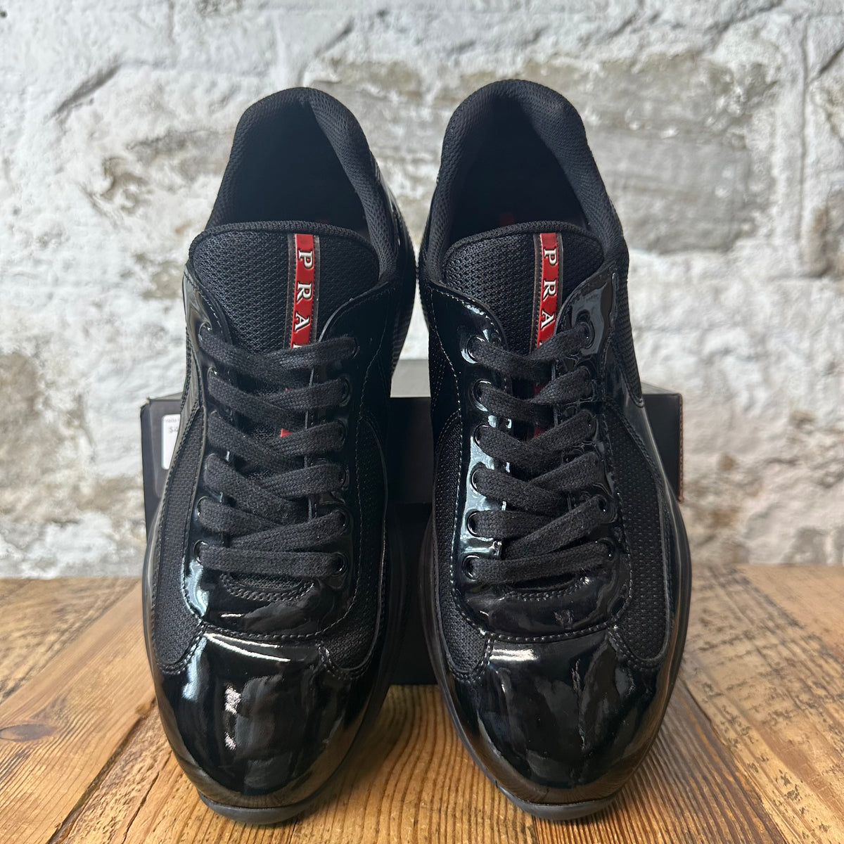 Prada Americas Cup Triple Black Patent Sneaker Sz 7.5