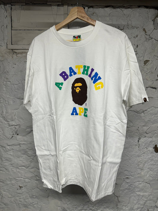 Bape Multicolor College Logo White T-Shirt Sz XL DS