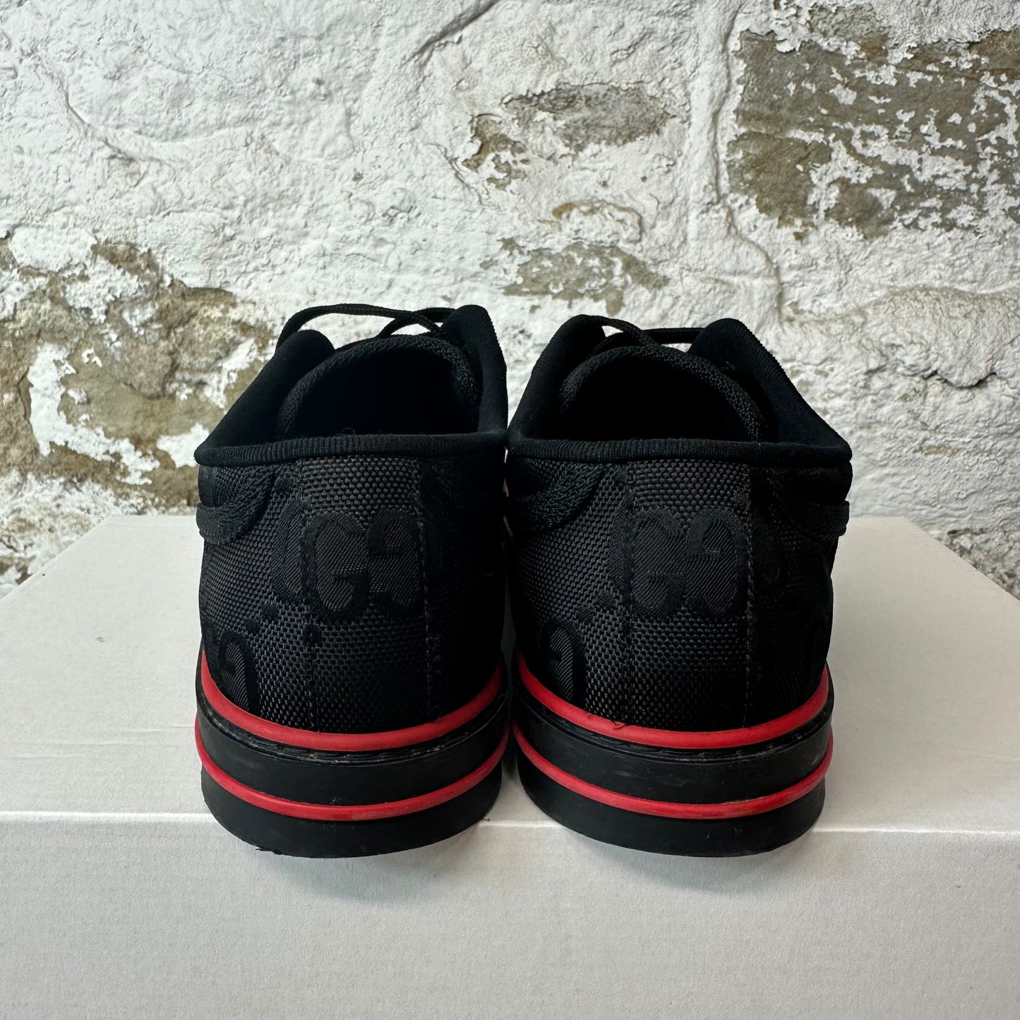 Gucci Tennis 1977 Black GG Monogram Nylon Sneaker Sz 7.5