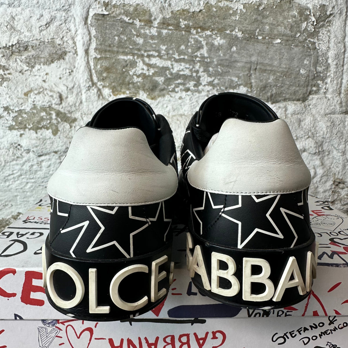 Dolce Gabbana Black White Star Portofino Sneaker Sz 7
