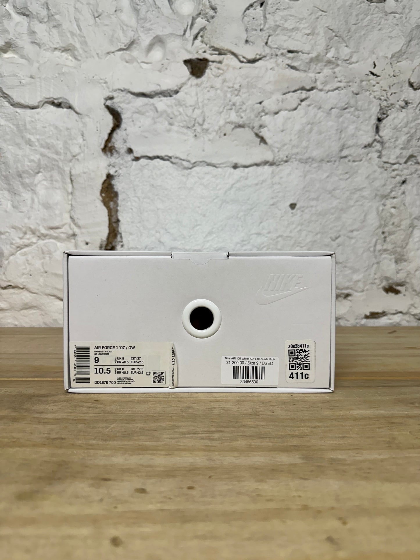 Nike Air Force 1 Low Off-White ICA University Gold Sz 9