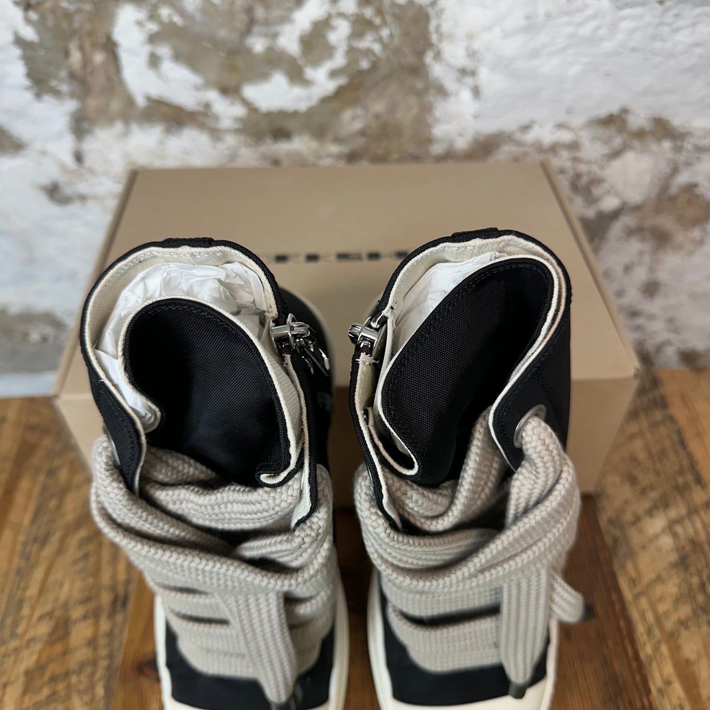 Rick Owens High Jumbo Lace Black Nylon Milk Sneaker