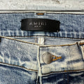 Amiri MX1 Black Leather Washed Blue Denim Jeans Sz 30