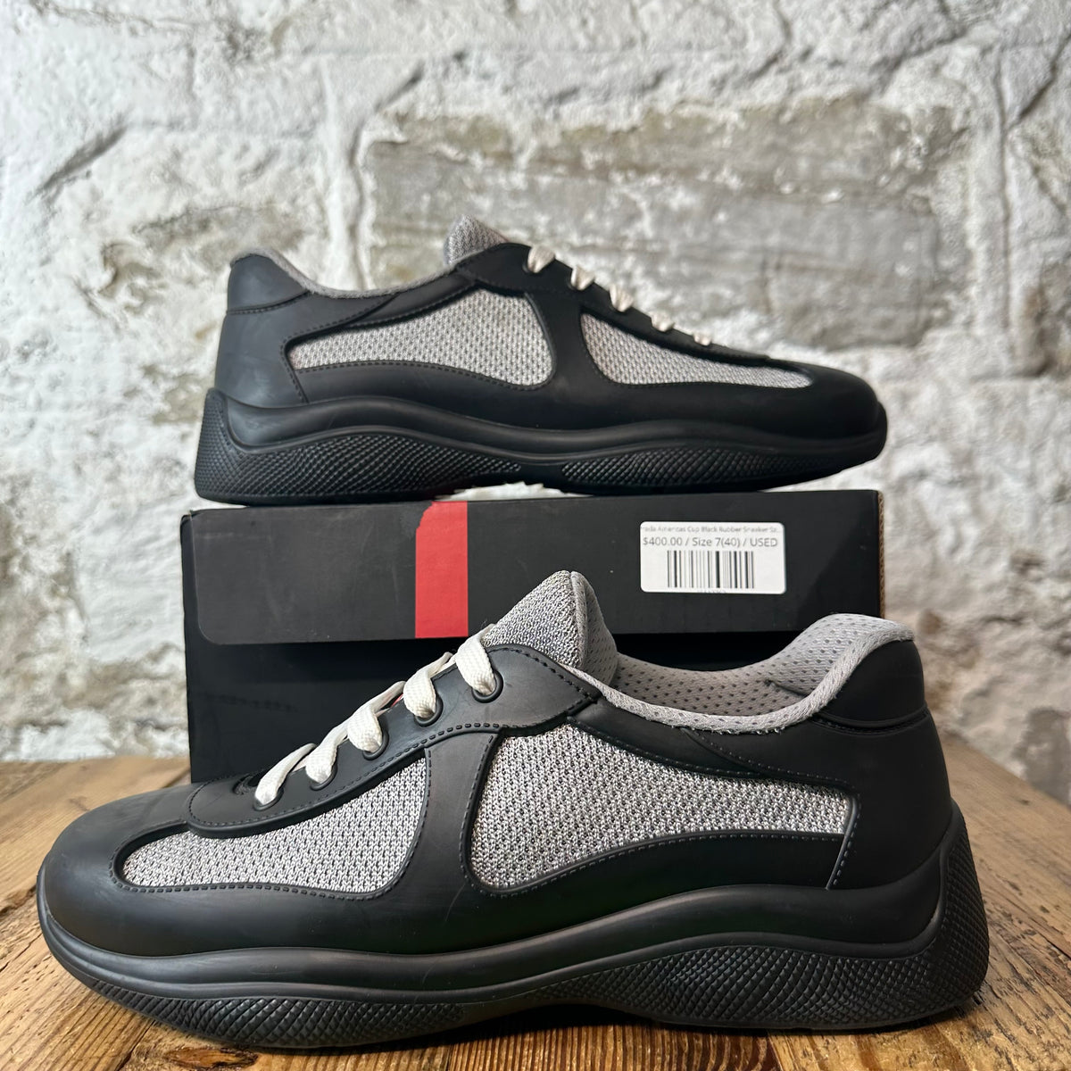 Prada Americas Cup Black Rubber Sneaker Sz 7 (40)