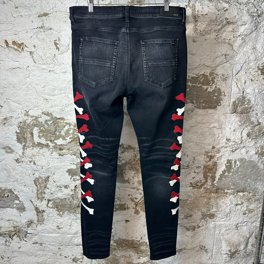 Amiri Red White Bones Black Denim Jeans Sz 36