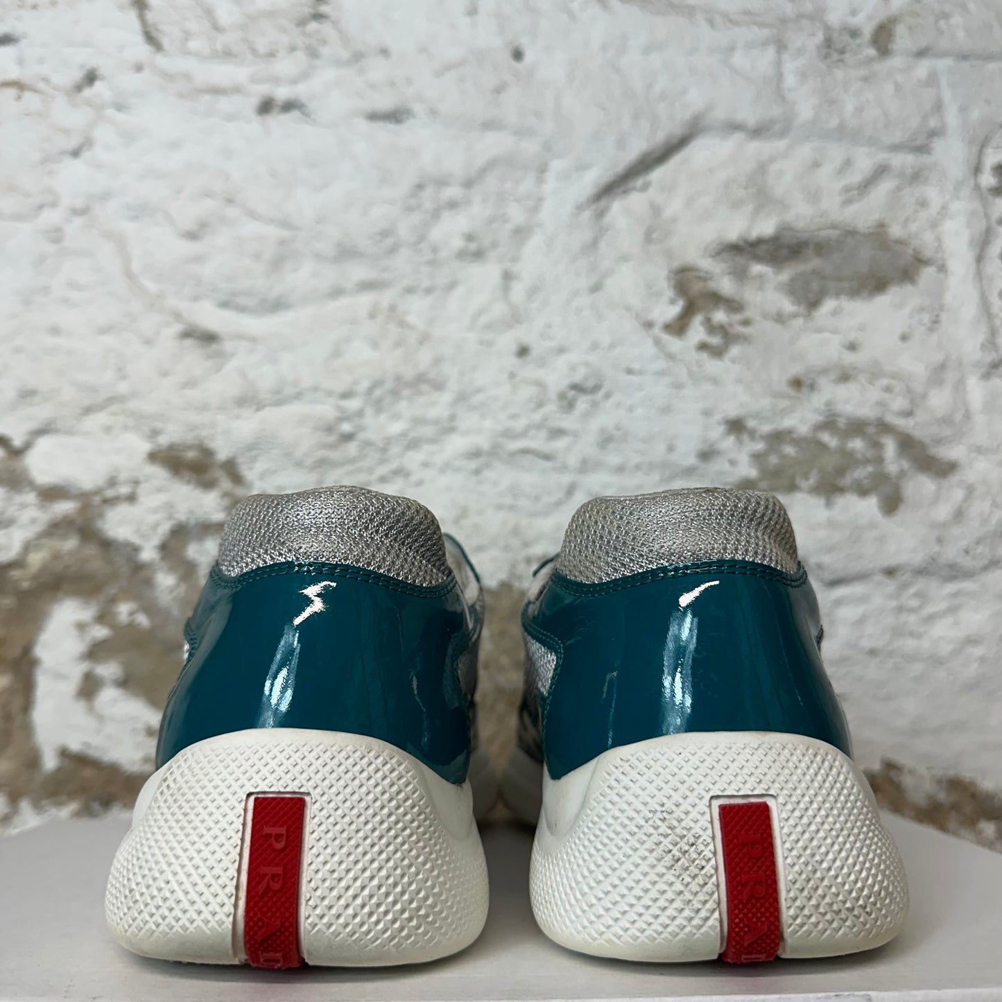 Prada Americas Cup Teal Green Patent Sneaker Sz 7