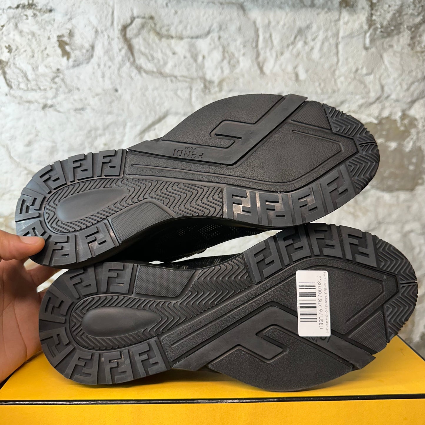 Fendi Flow Black White Slip On Sneaker Sz 9