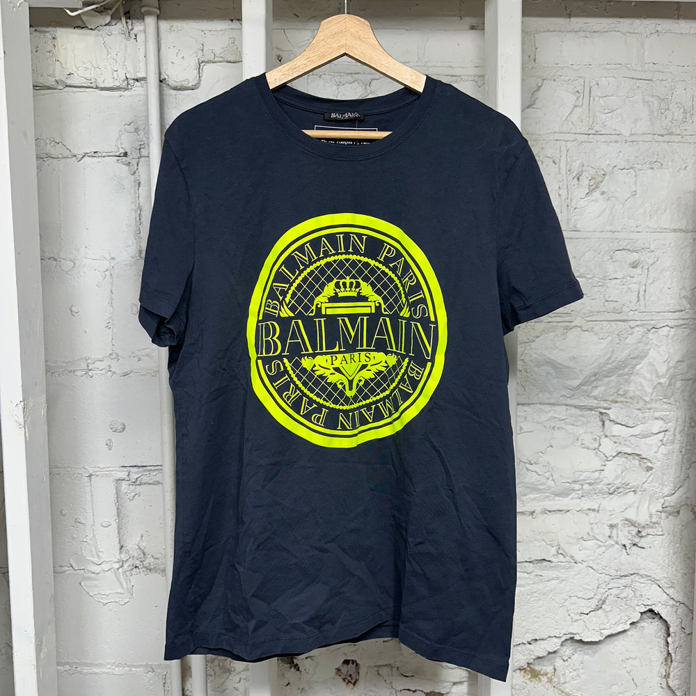 Balmain Circle Logo Navy T-Shirt Sz XL
