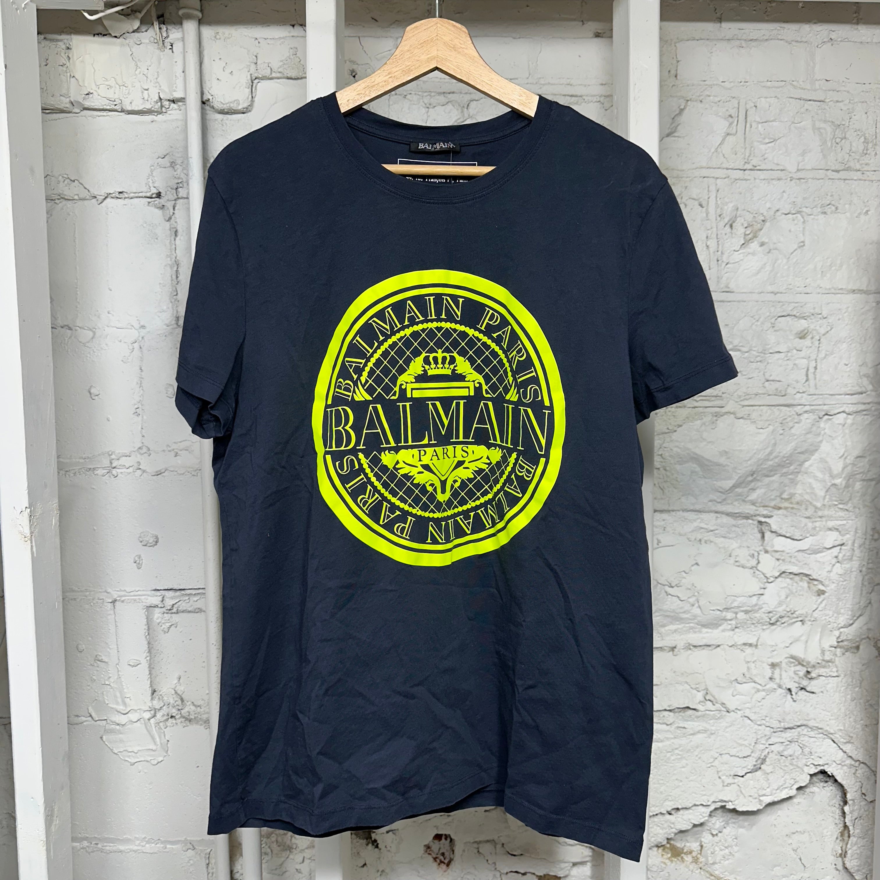 Balmain Circle Logo Navy T-Shirt Sz XL