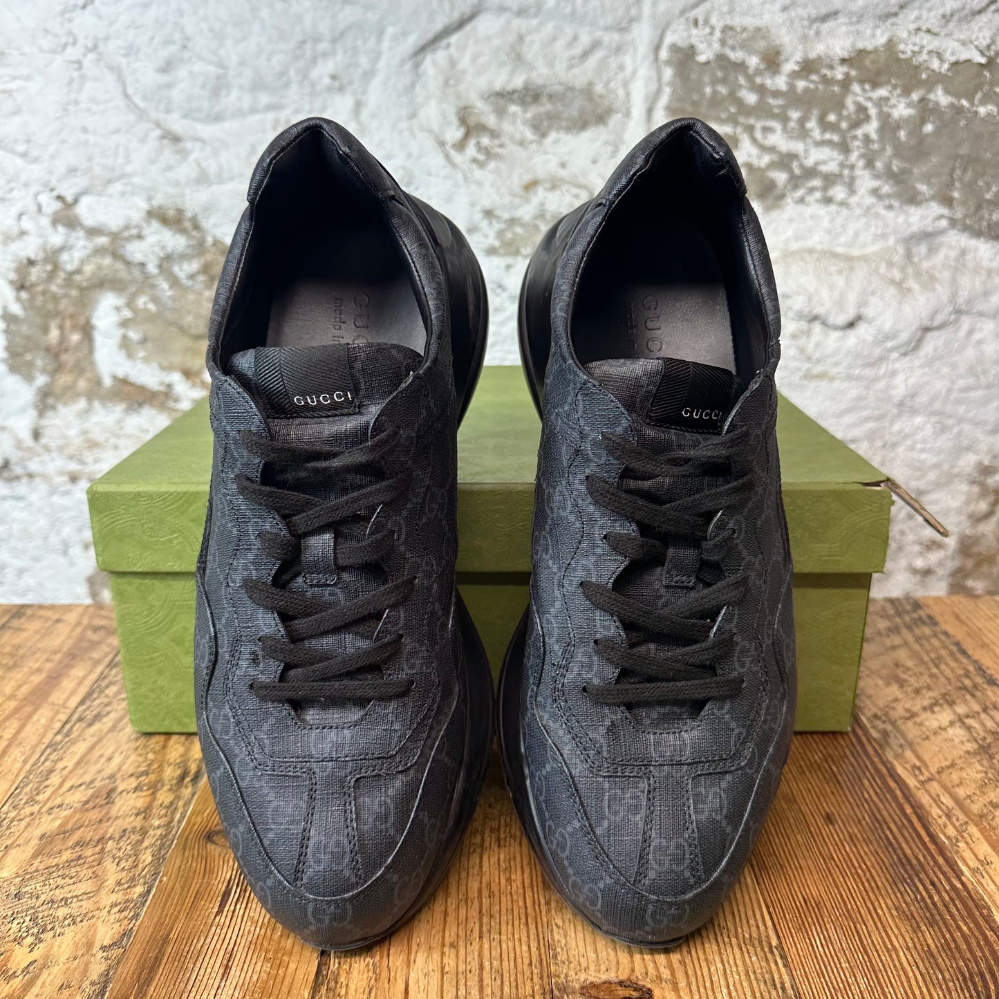 Gucci Rhyton Black GG Monogram Sneaker Sz 11