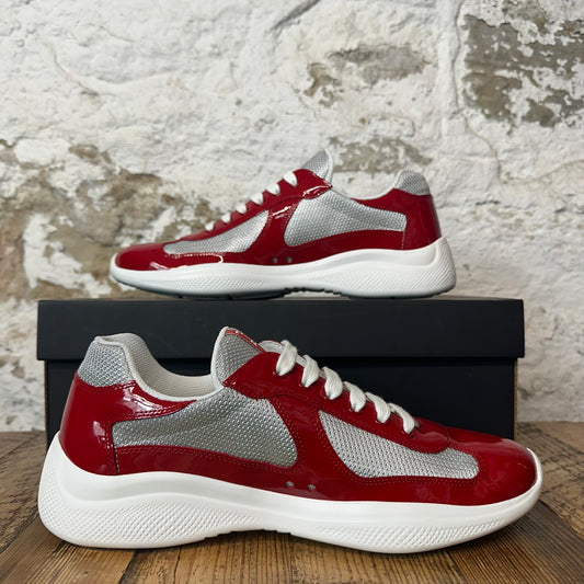 Prada Americas Cup Red Patent Grey White Sneaker Sz 8