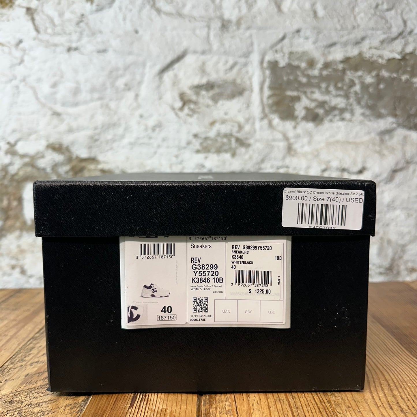 Chanel Black CC Cream White Sneaker Sz 7 (40)