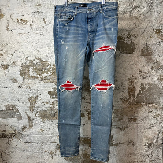 Amiri MX1 Red Suede Blue Denim Jeans Sz 38