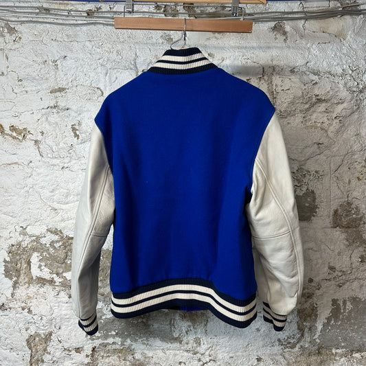 Burberry Felt B Logo Leather Varsity Jacket Blue Sz L