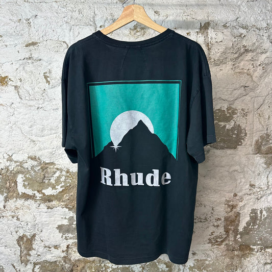 Rhude Green Moon Logo Black T-Shirt Sz M
