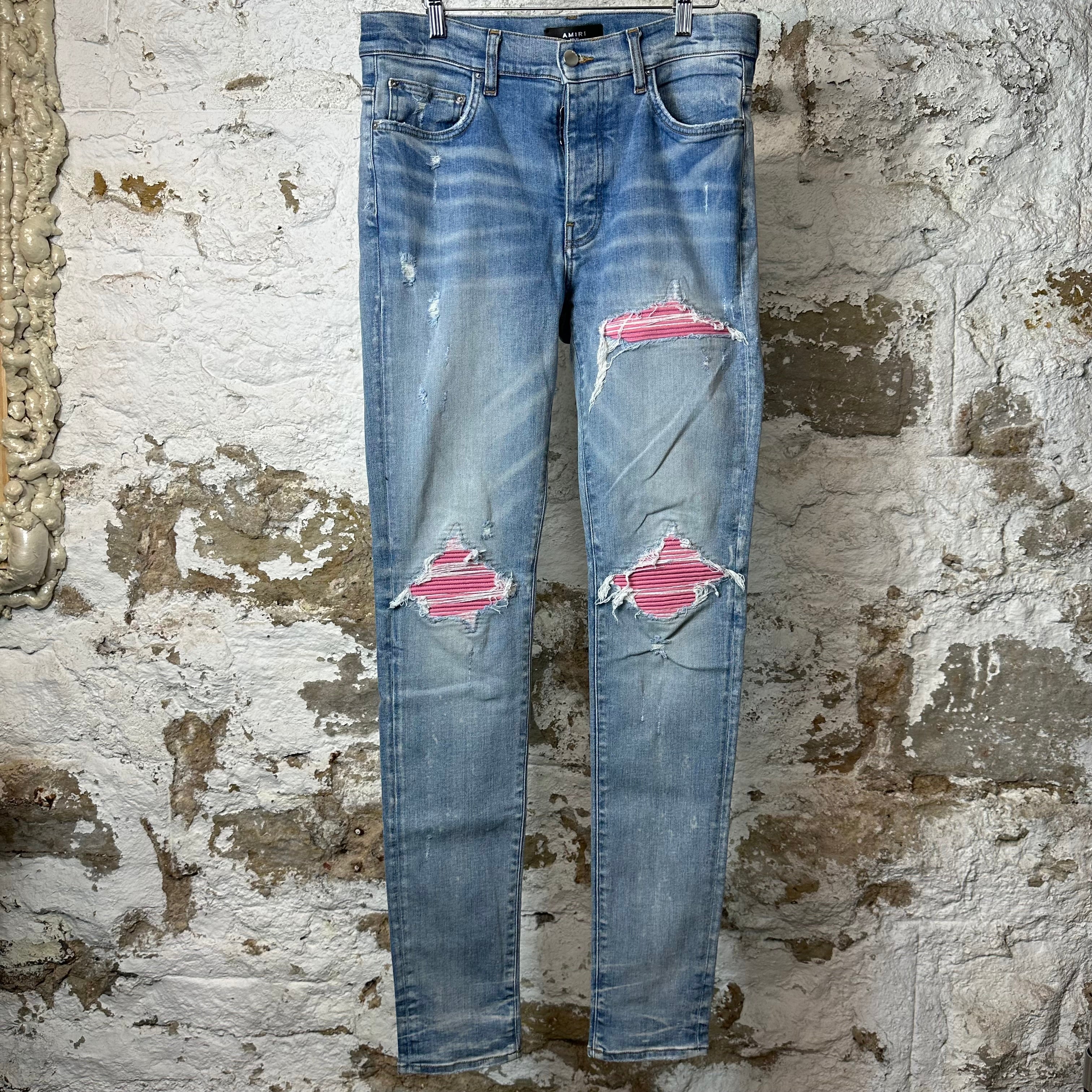 Amiri MX1 Pink Suede Blue Denim Jeans Sz 33
