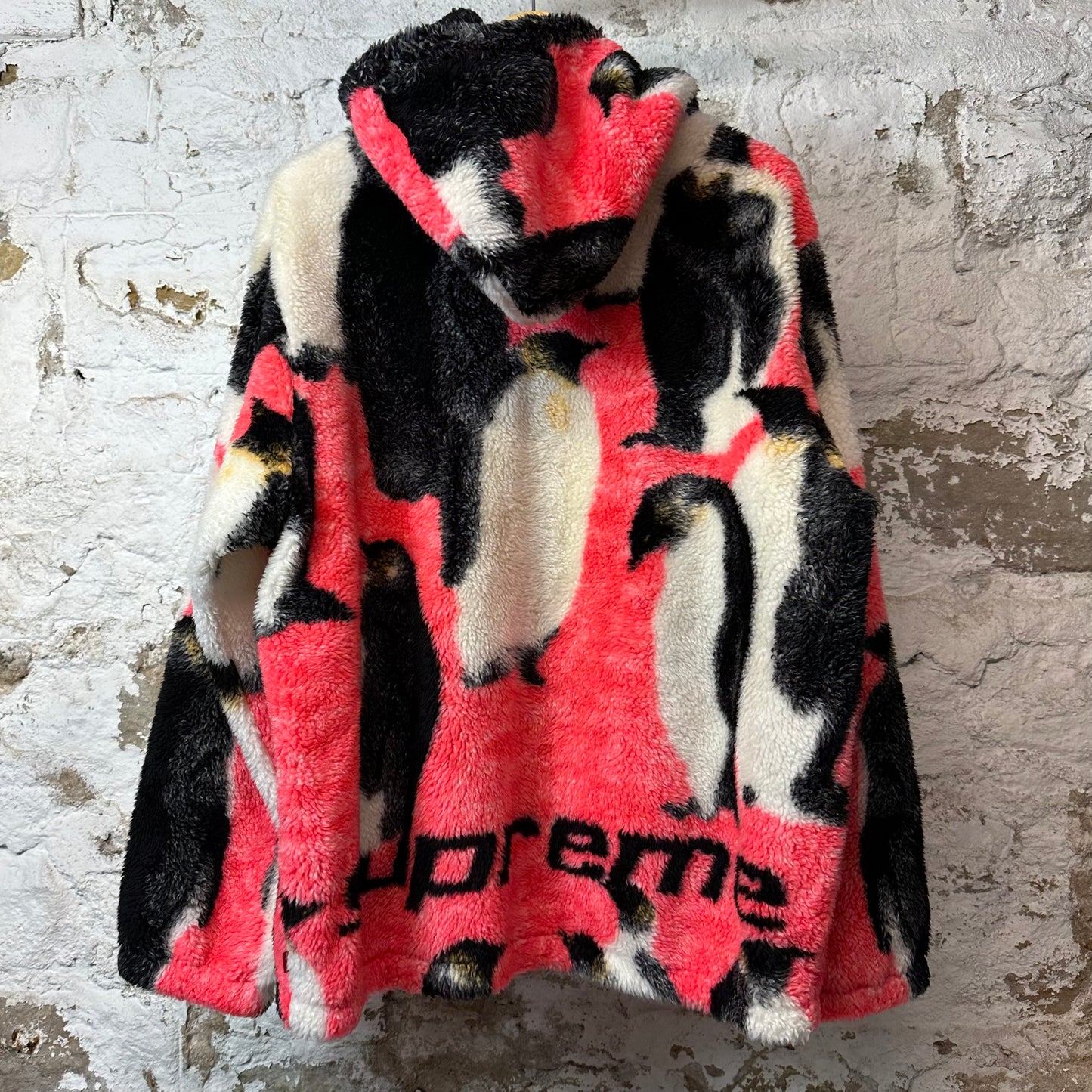 Supreme Penguin Pink White Black Fleece Jacket Sz XL