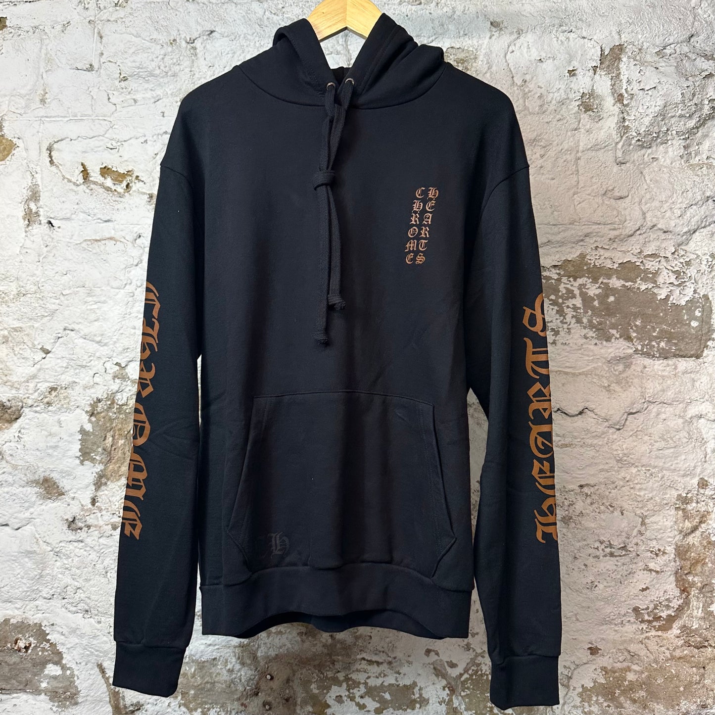 Chrome Hearts Vertical Brown Spell Hoodie Black Sz M DS