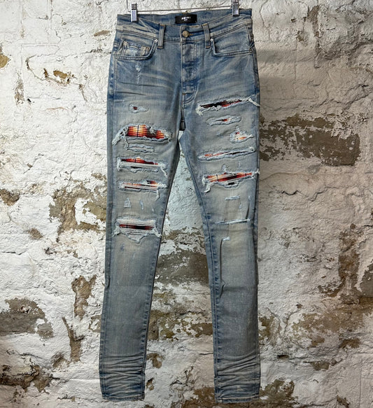 Amiri MX1 Multicolor Flannel Blue Denim Jeans
