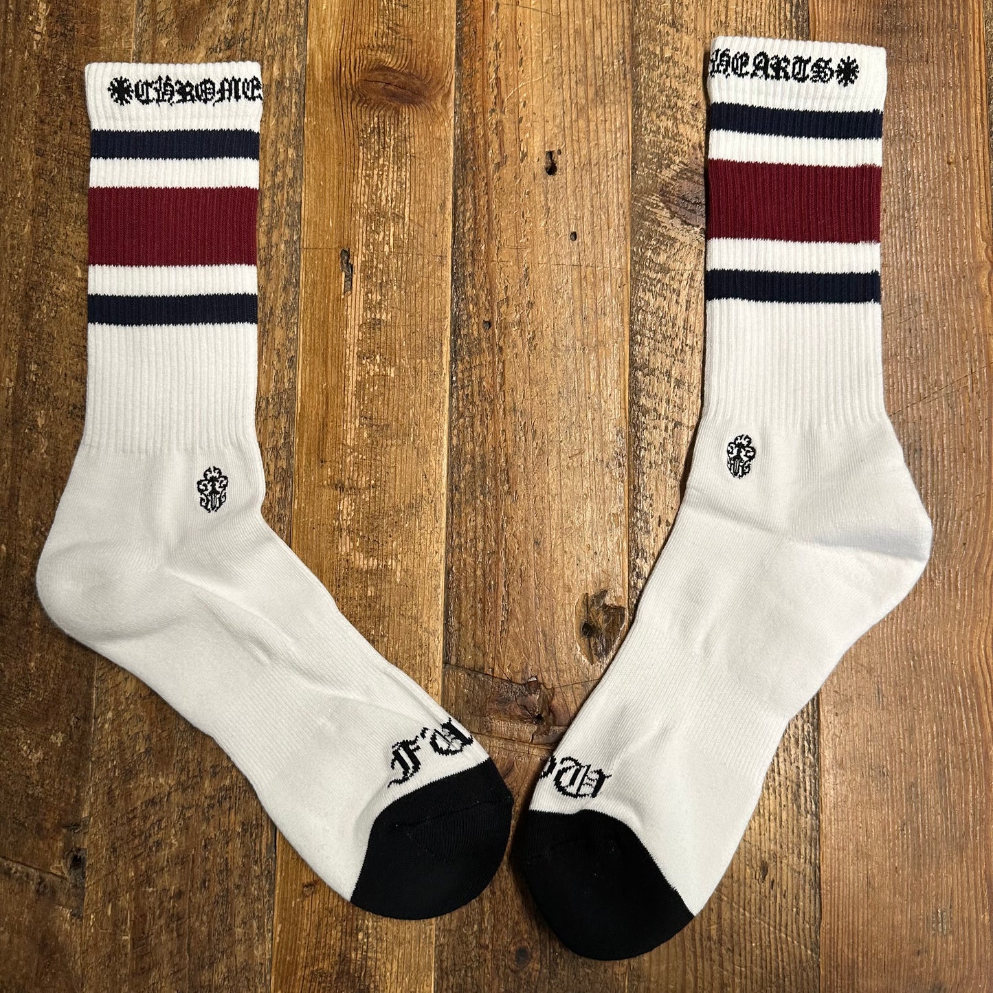 Chrome Hearts Maroon Navy Stripe White Socks DS